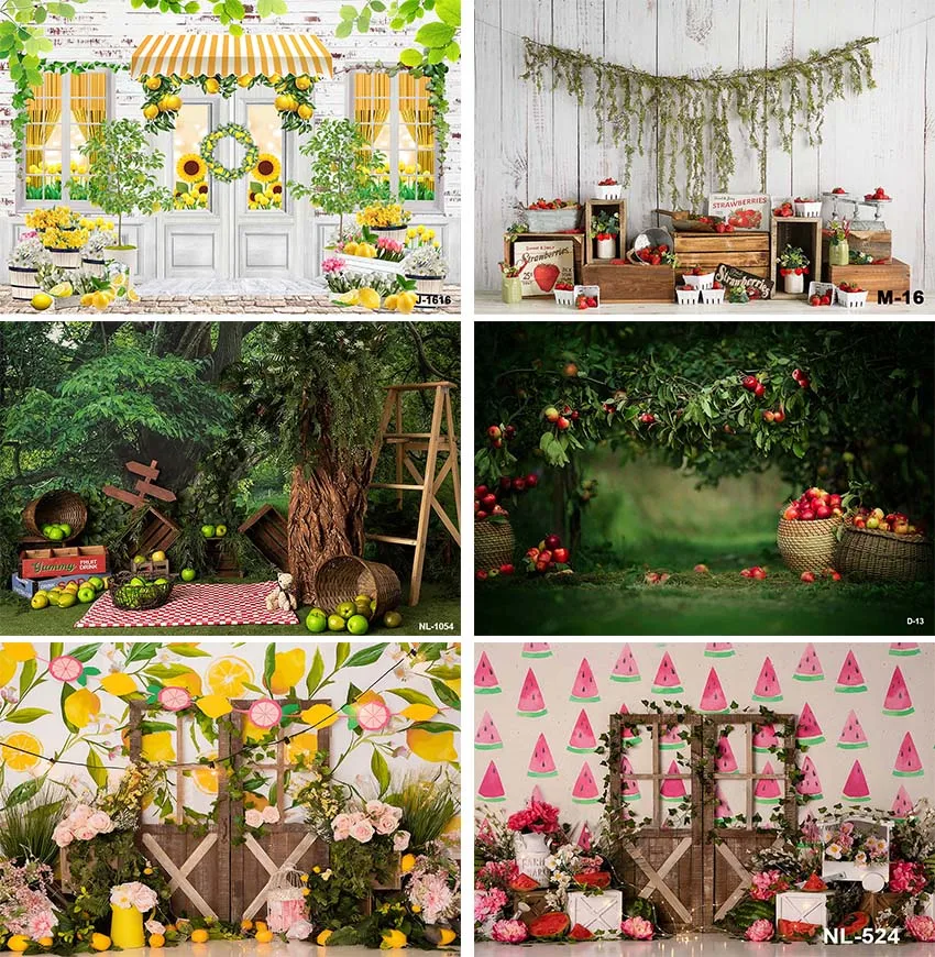 

Summer Fruit Lemon Peach Watermelon Stand Market Photography Backdrop Children Birthday Party Background Photo Studio