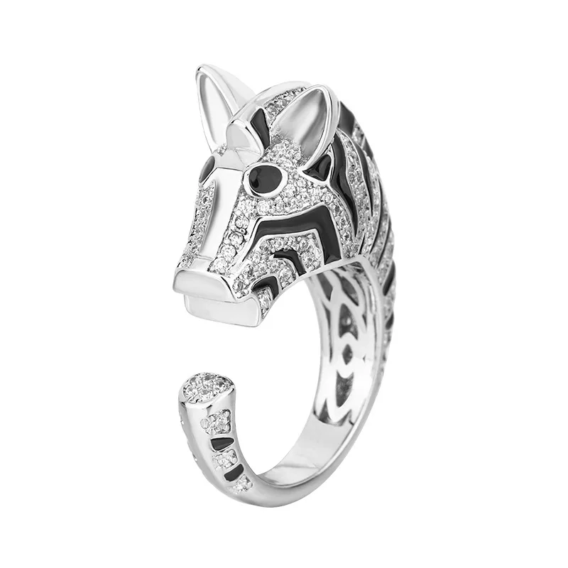 

Spring Qiaoer Luxury Full High Carbon Diamond Zebra Rings For Women Sparkling Wedding Party Fine Jewelry Anniversary Gifts
