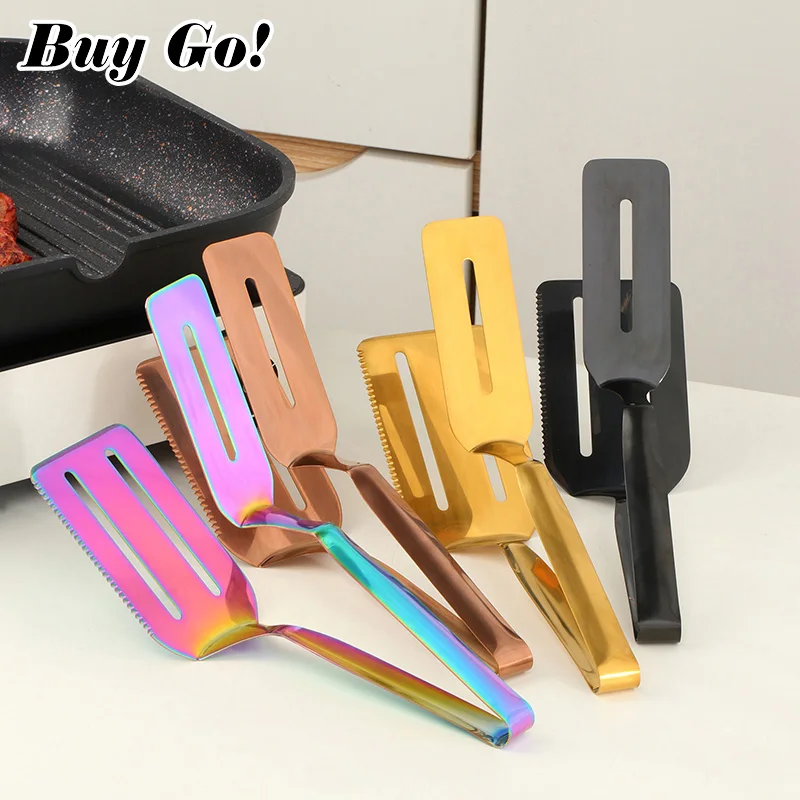 1/2PCS Stainless Steel Frying Shovel Clip Multifunctional Steak BBQ Tongs Frying Fish Spatula Bread Clip Household Kitchen Tool