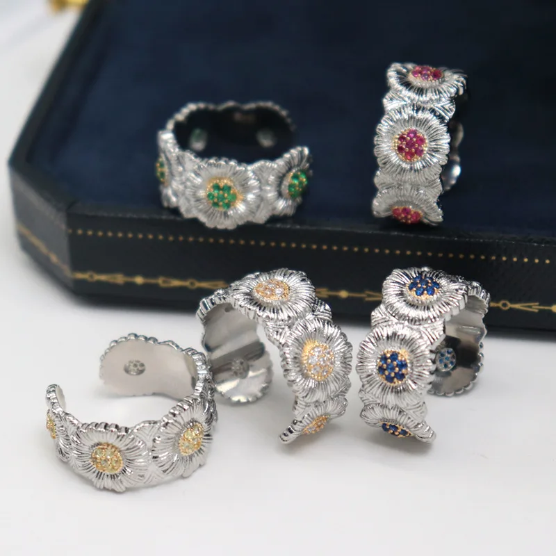 Cute Daisy Flower Ring for Women Sweet Korean Gold Plated Open Rings Lady's Luxury Jewelry Set Gift