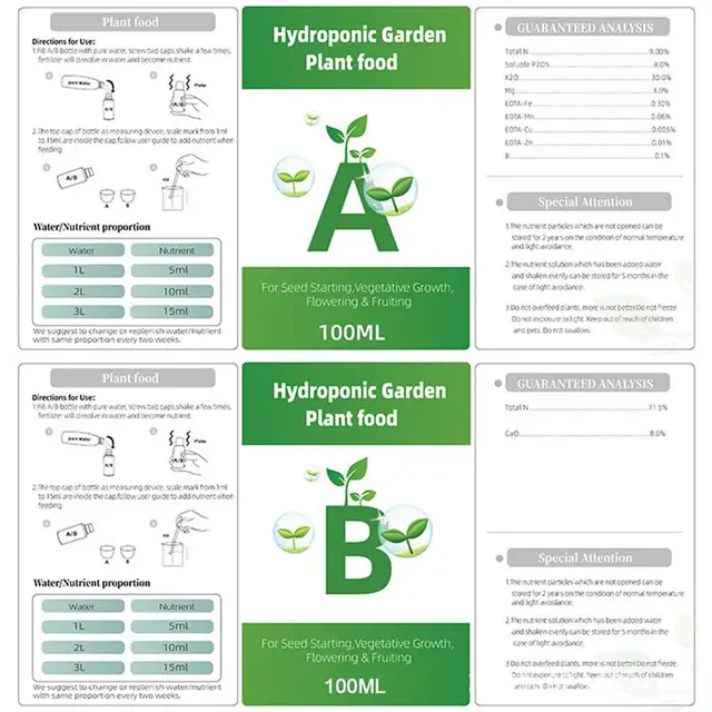 Hidroponikus Kerti Növényi Élelmiszerek Termesztése Tápanyag -Formula Élelmiszer -Oldat A És B Folyékony Növény Termesztés - Image 3