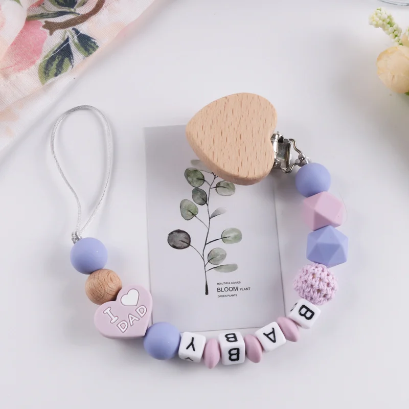 

INS Baby Pacifier Clips Personalized Name Heart Wooden Dummy Nipple Holder Clip Chain Pacifiers Teethers Newborn Teething Toys