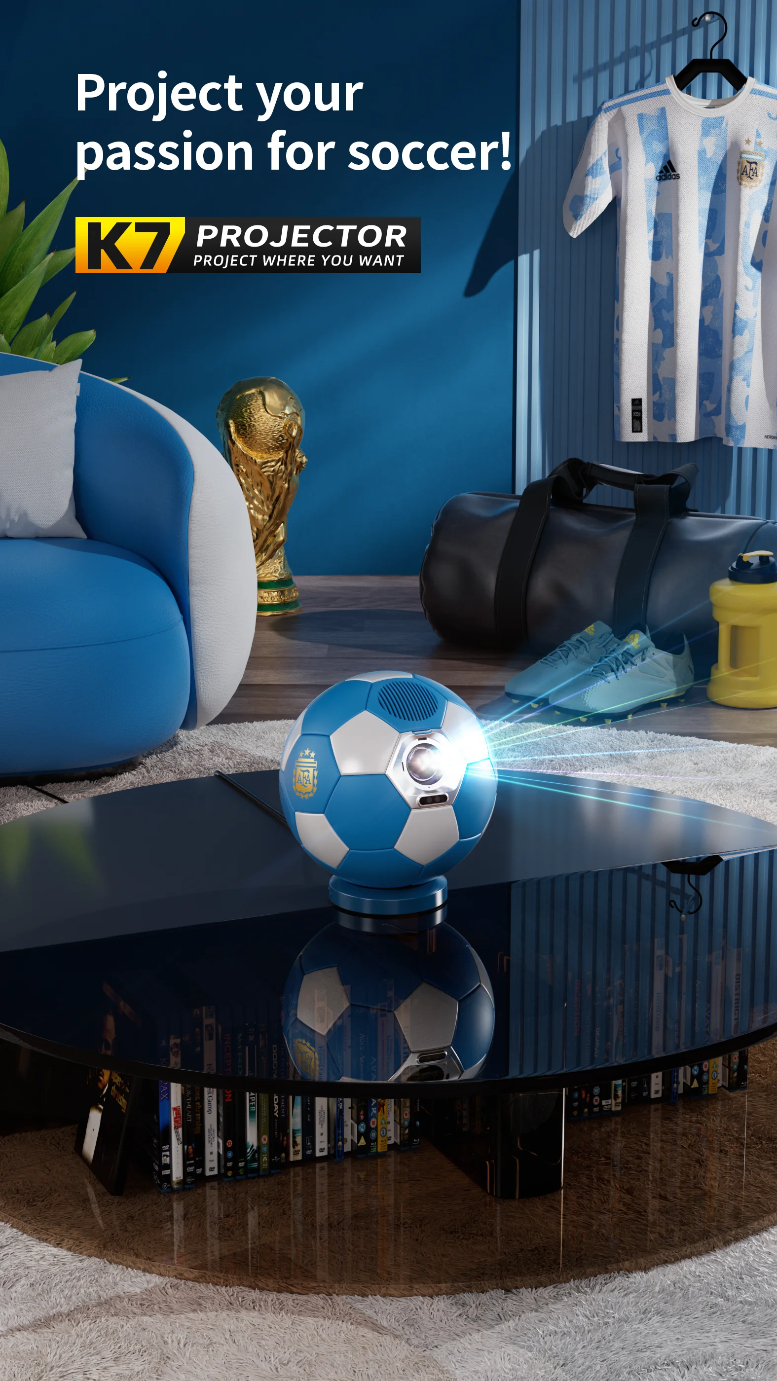 1080P Projector Portable WiFi6 Bluetooth Rotatable Ceiling Projector for Bedroom