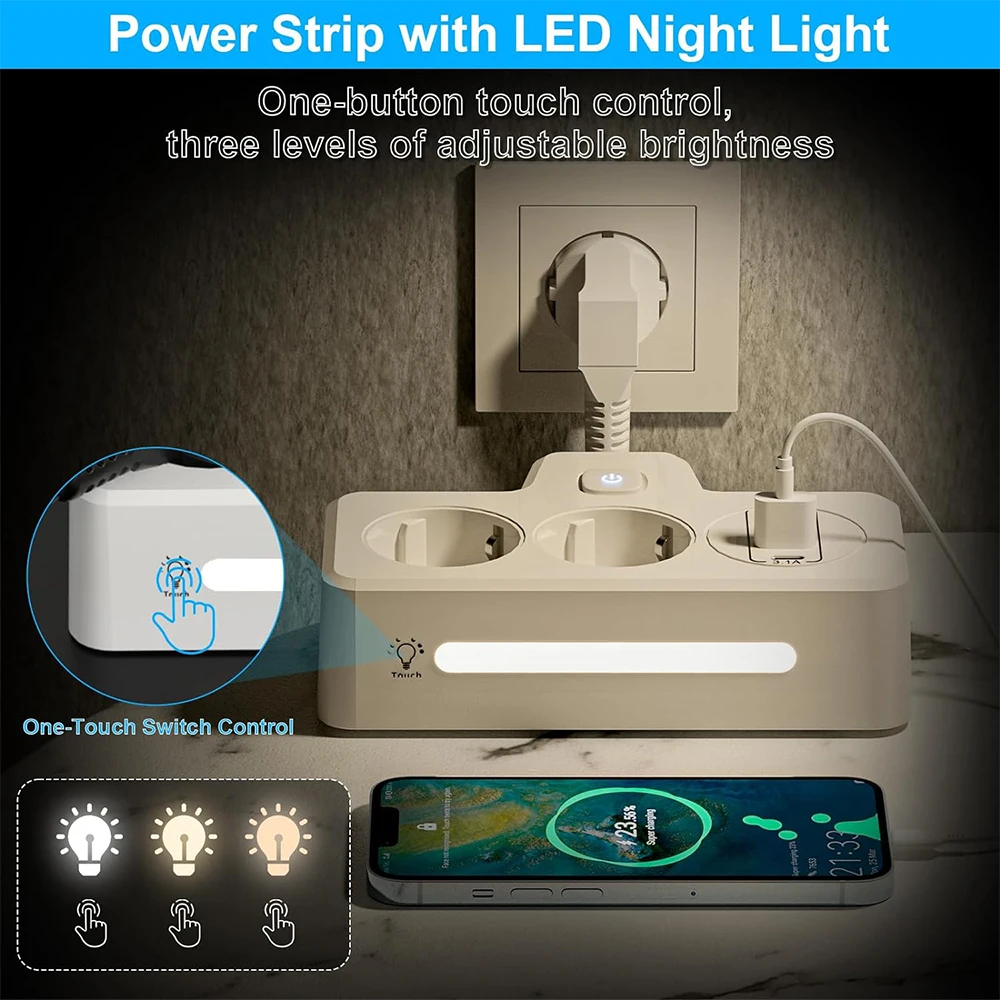 Power Strip 2 Way 2 USB 2Type C USB Multiple Socket Wall Socket Adapter LED Multiple Plug For Office Home Travel