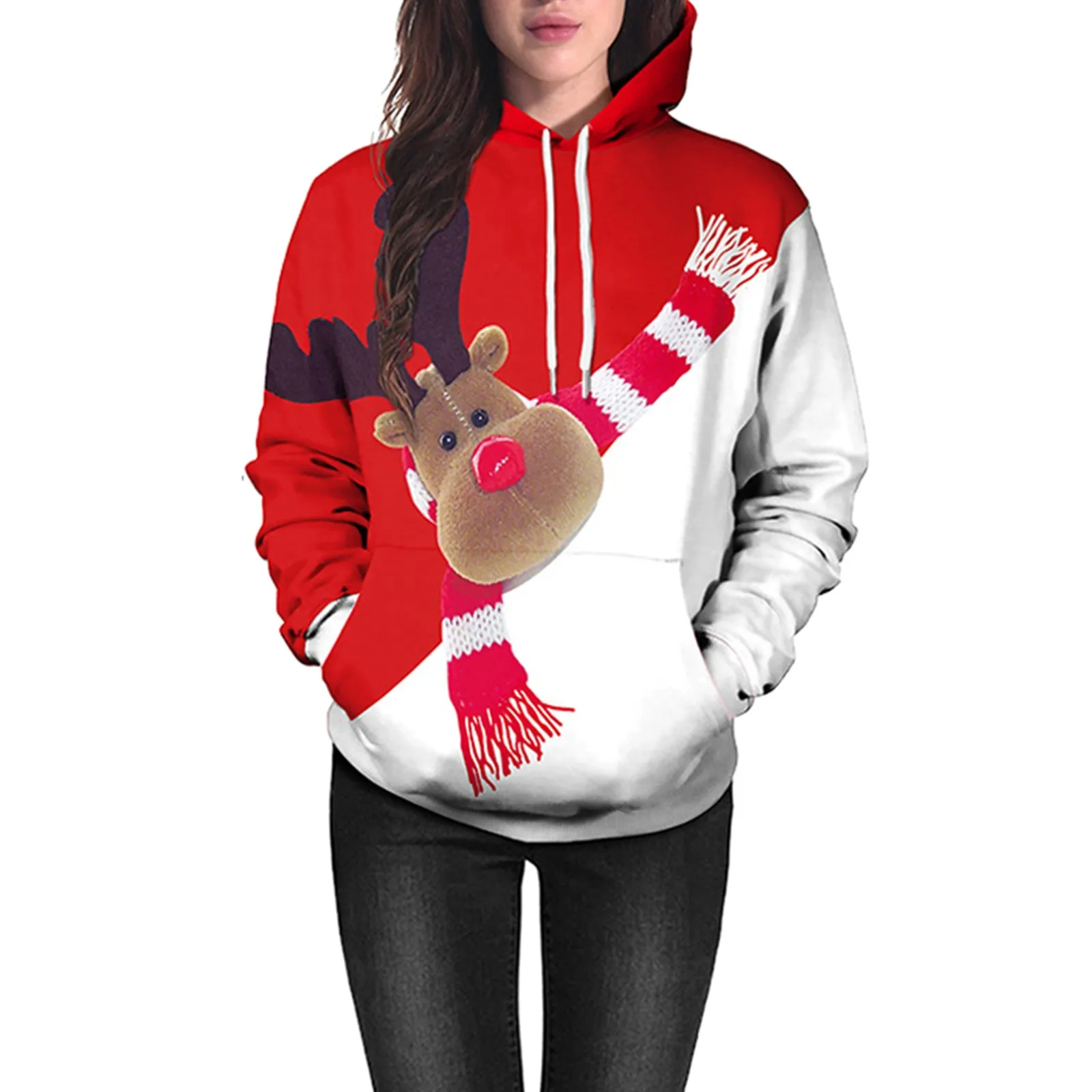 

Women'S Graphic Sweatshirts Christmas Hoodie Santa Deer Printing Pullover Long Sleeve Top Autumn Winter Xmas Navidad Clothing