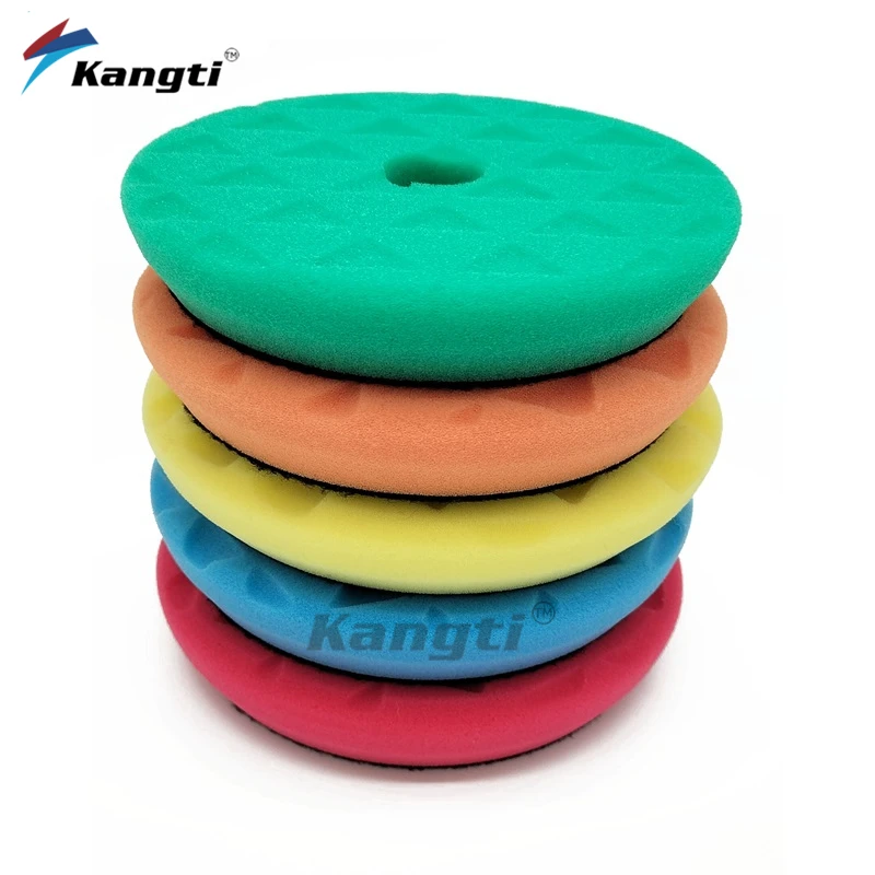 Kangti 자동차 왁싱 버핑 패드 연마 디스크, DA, RO, GA 버퍼 폴리셔용, 5/6 인치 베벨 삼각형 자동차 스폰지 광택제 폼 패드