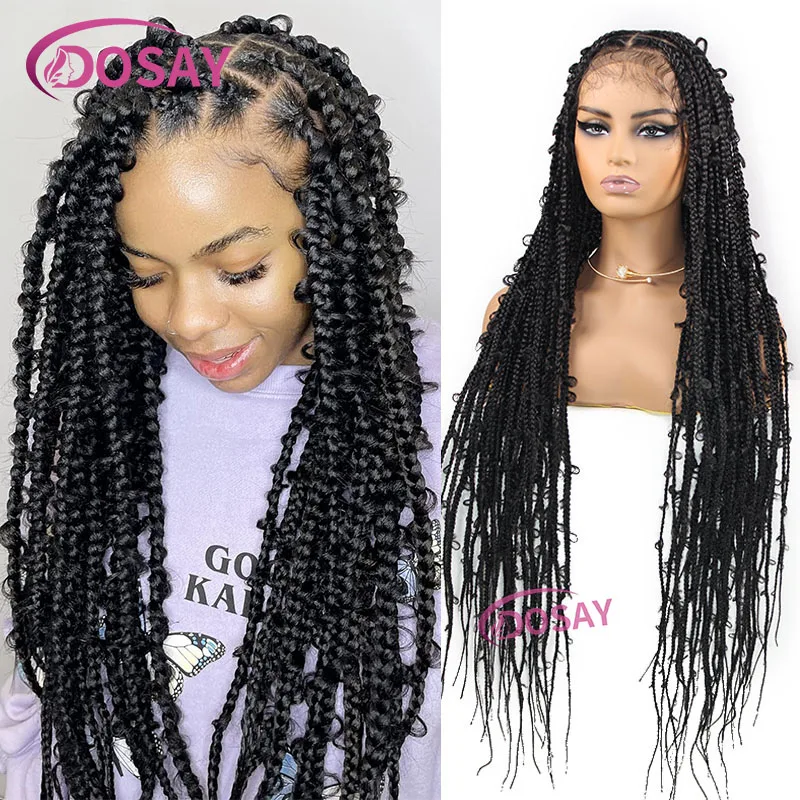 

36" Long Butterfly Braided Wigs For Women Knotless Butterfly Full Lace Front Wig With Baby Hair Synthetic Wig More Fashion Style