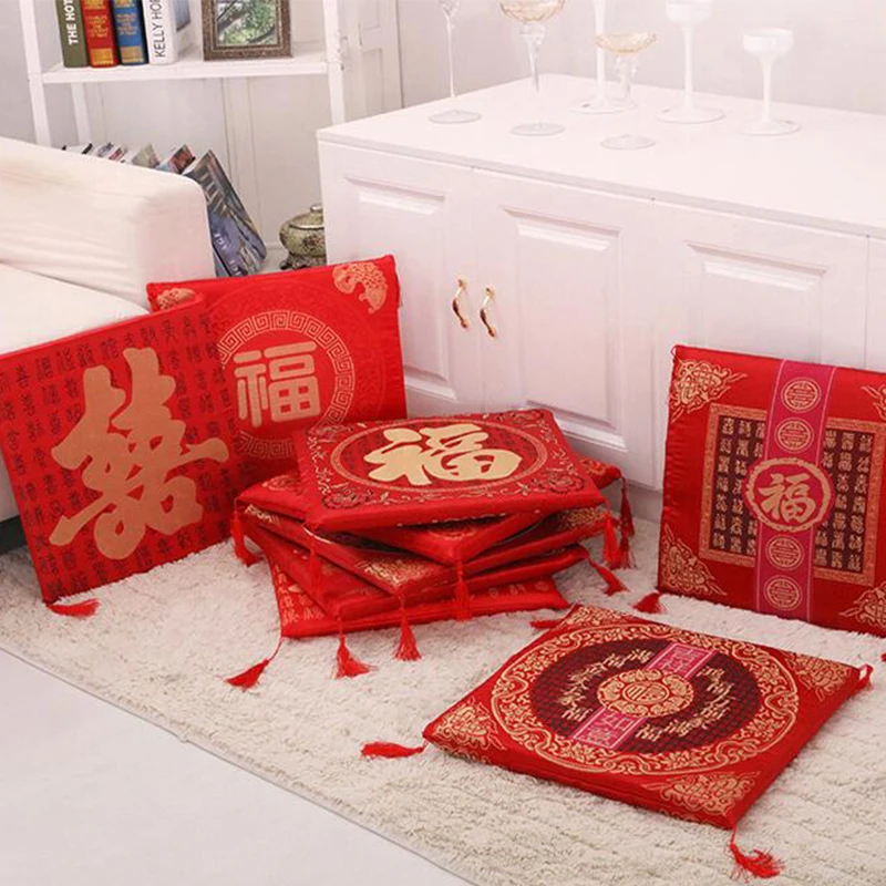 Chinese Style Seat Cushion Red Valentine's Day Wedding Blessing Kneel Cushion Square Bay Window Sofa Back Pillows Home Decor 2
