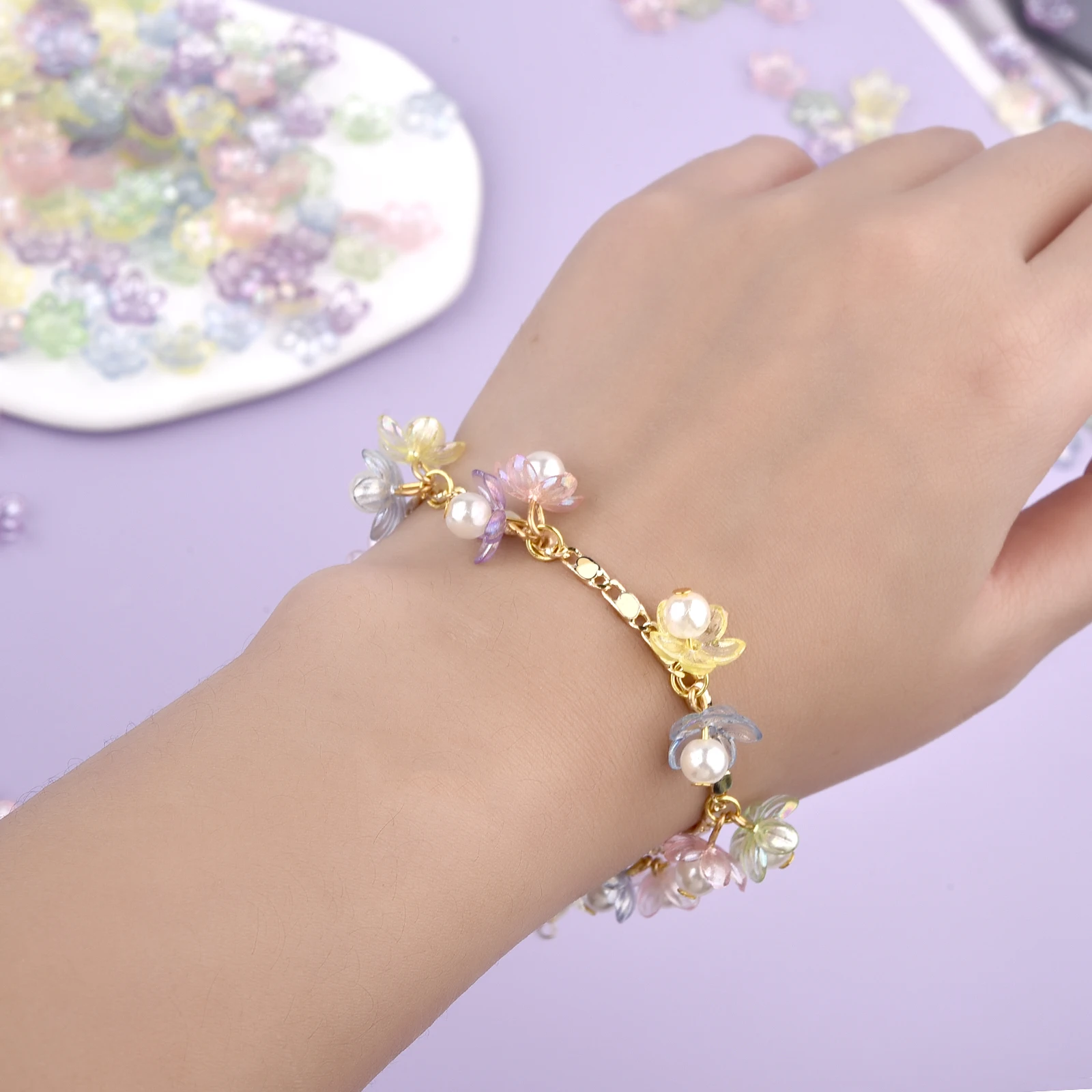 50Pcs 11.5mm Five Petal Flower Beads Color Acrylic For DIY Bracelets Necklaces Jewelry Making Hairpins Headwear Clothing