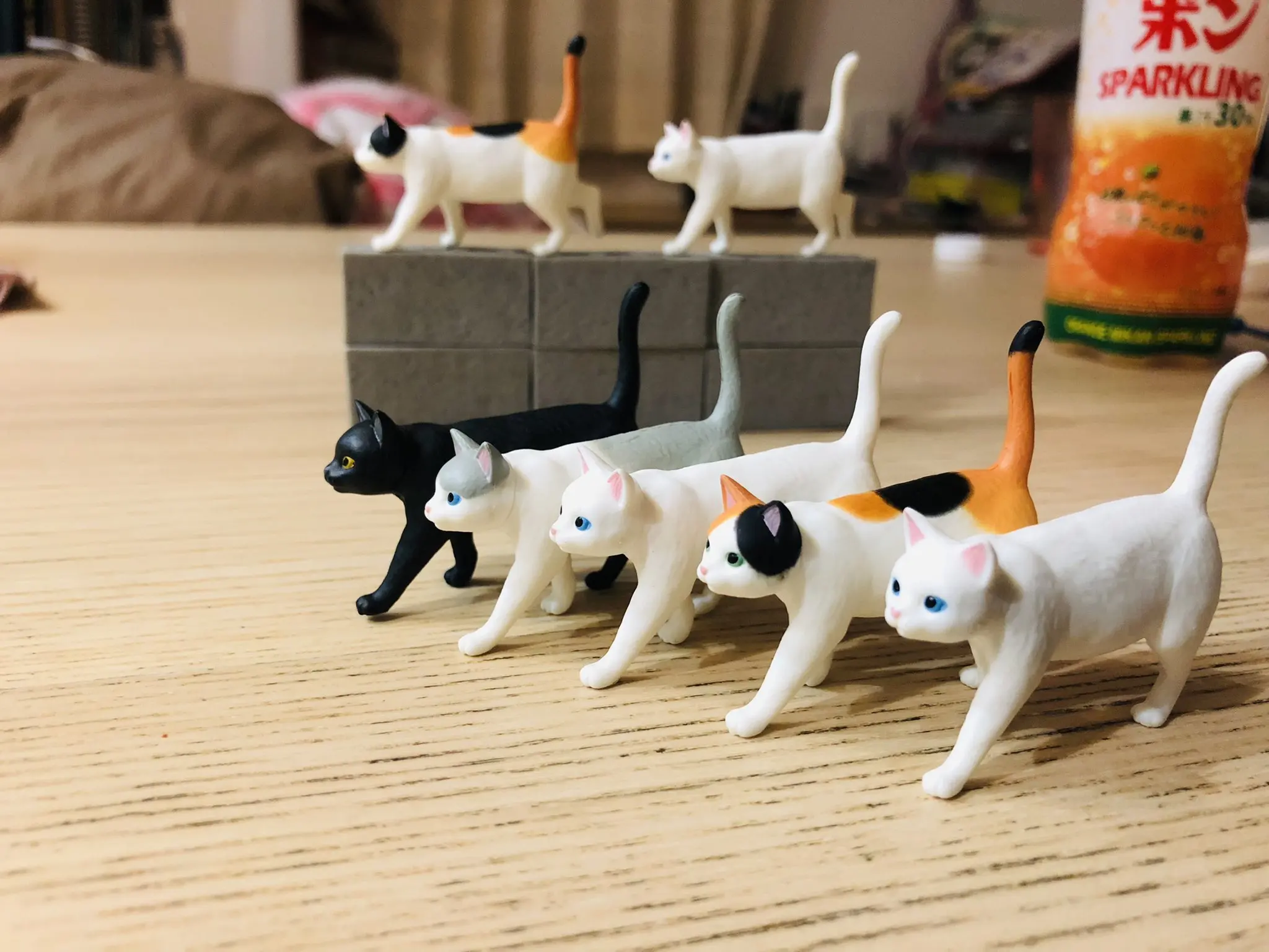 Epoch Tarlin capsule toys cute kawaii walking cat on Concrete