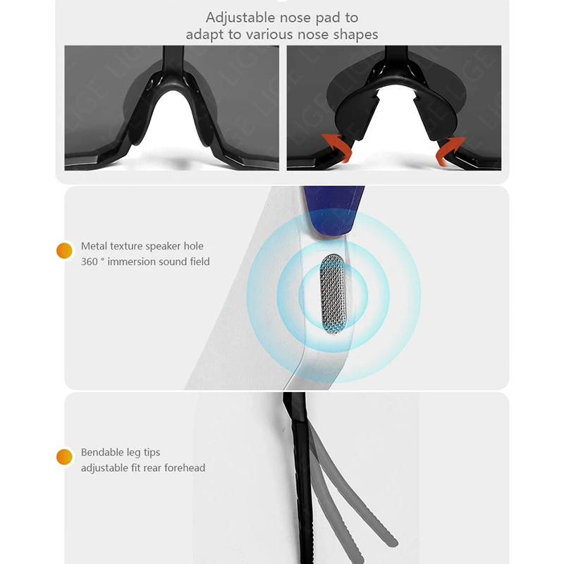 LIGE Polarized Bluetooth Sunglasses for Men Women Sports Smart Glasses Built-in Mic Music UV Protection Running Cycling Glasses