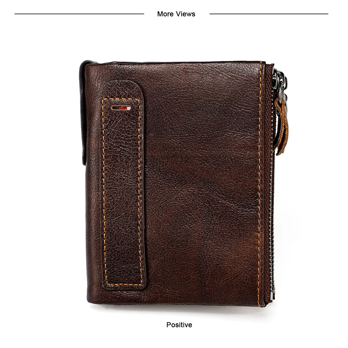 Echtes Leder RFID-Geldbörse für Damen, kurzer Stil, Namensgravur, Kartenhalter, Retro-Männer-Geldbörse, Doppelreißverschluss, Unisex-Geldbörse – Detail 10