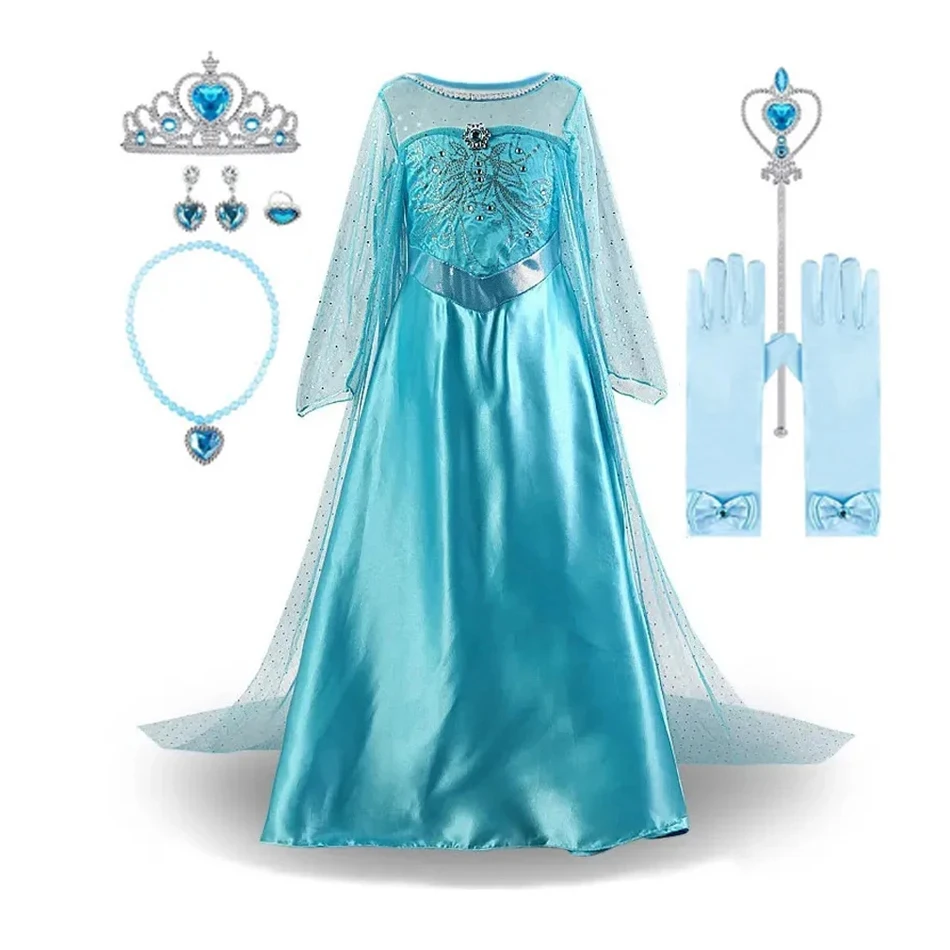 thumbnail image 1 of Disfraz de princesa para niña, disfraz de Elsa con lentejuelas, fantasía, para niños, cosplay, ropa en capas, vestido de reina de las nieves para Halloween, 1 of 5
