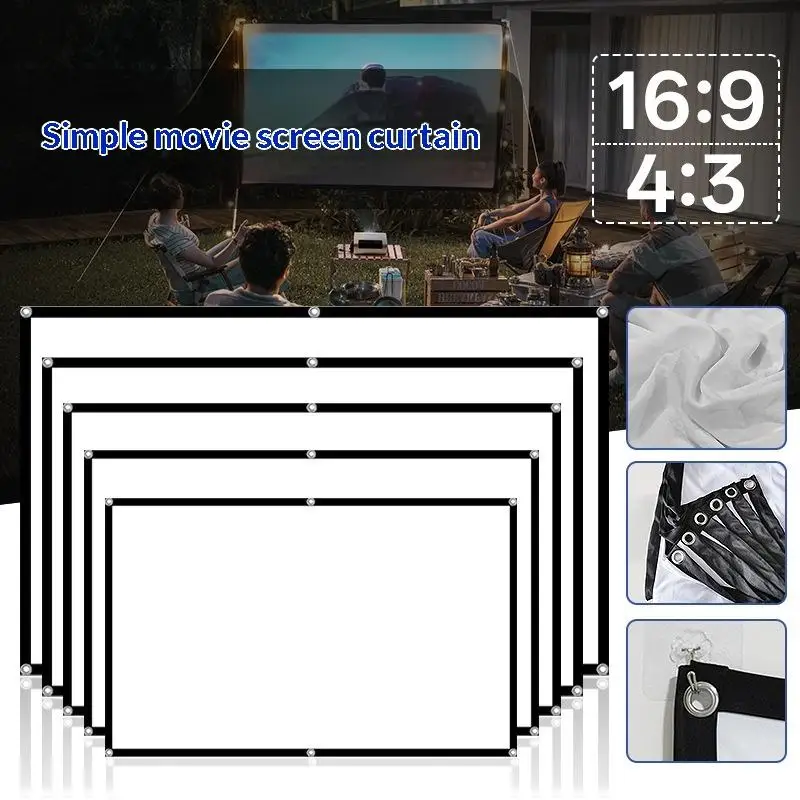 1 Pezzo Schermo di Proiezione Anti-Luce 60/72/84/100/120 Pollici per Casa, Esterni, Ufficio - Schermo Portatile per Proiettore - immagine 3