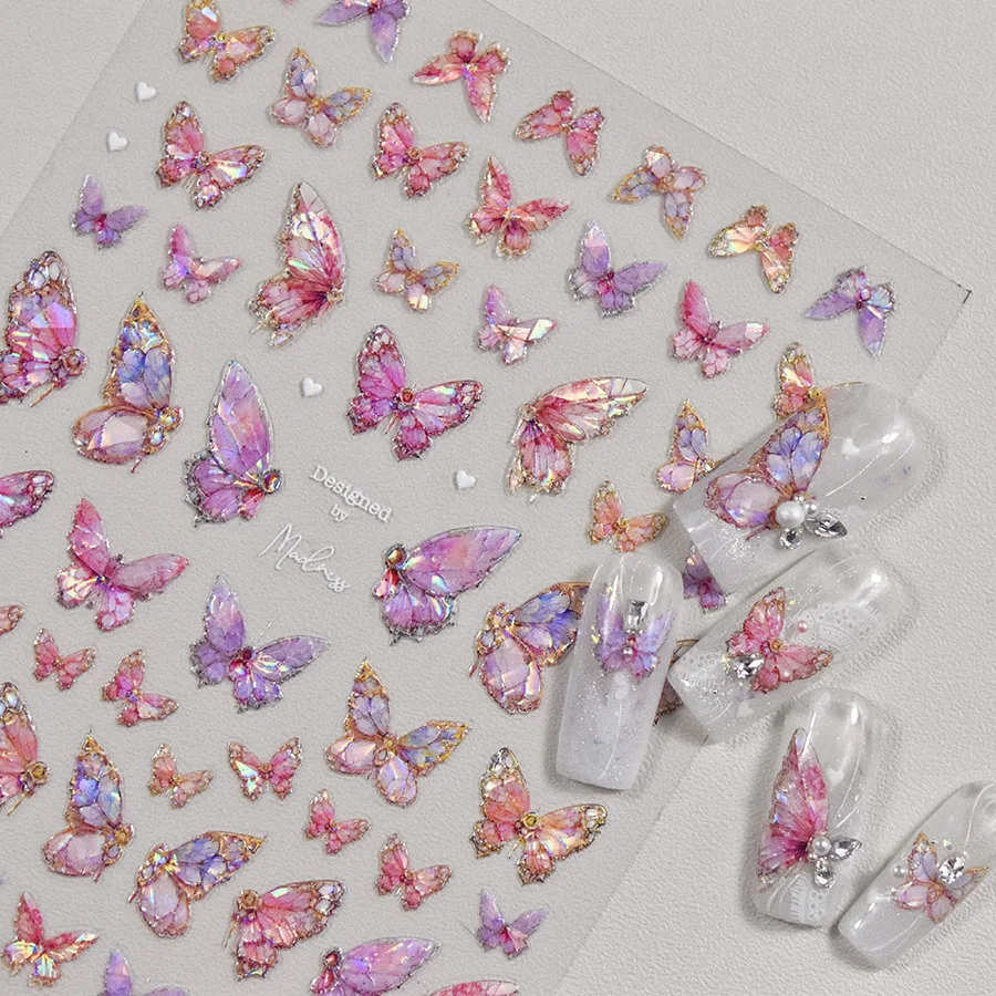 1Pcs 5D Geprägte Aurora Schmetterling Nail art Aufkleber Selbstklebende Aufkleber Für Nägel Dekoration DIY 3D Acryl Nagel Liefert teile – Detail 1