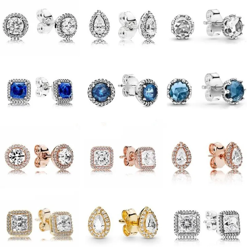 

Authentic 925 Sterling Silver Rose Timeless Elegance With Crystal Stud Earring For Women Wedding Gift Fashion Jewelry