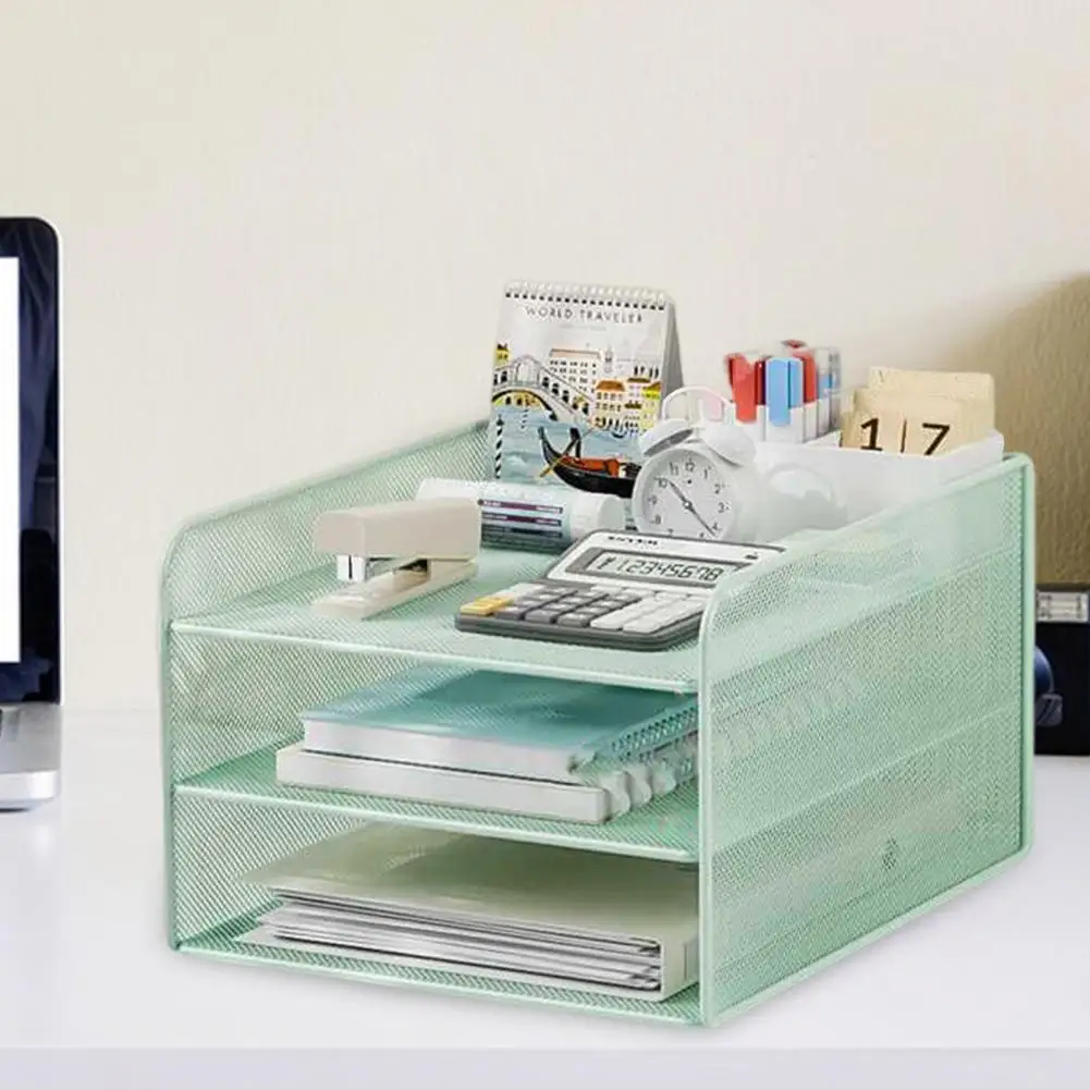 종이 정리함 사무실 파일 정리함 용량 금속 메쉬 데스크 정리함, 3 층 디자인, 다기능 파일 거치대