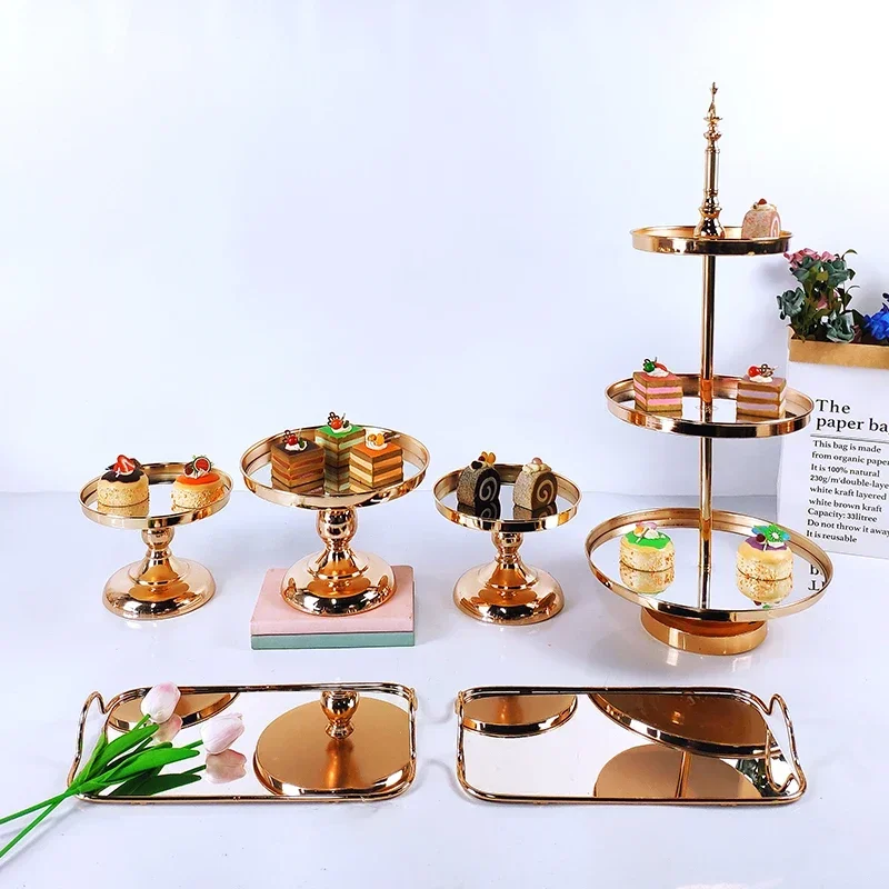 1 pcs 2 &3 tiers cupcake plate Mirror Decorative Cosmetics Storage Box Tray Wedding Home Decoration Rack