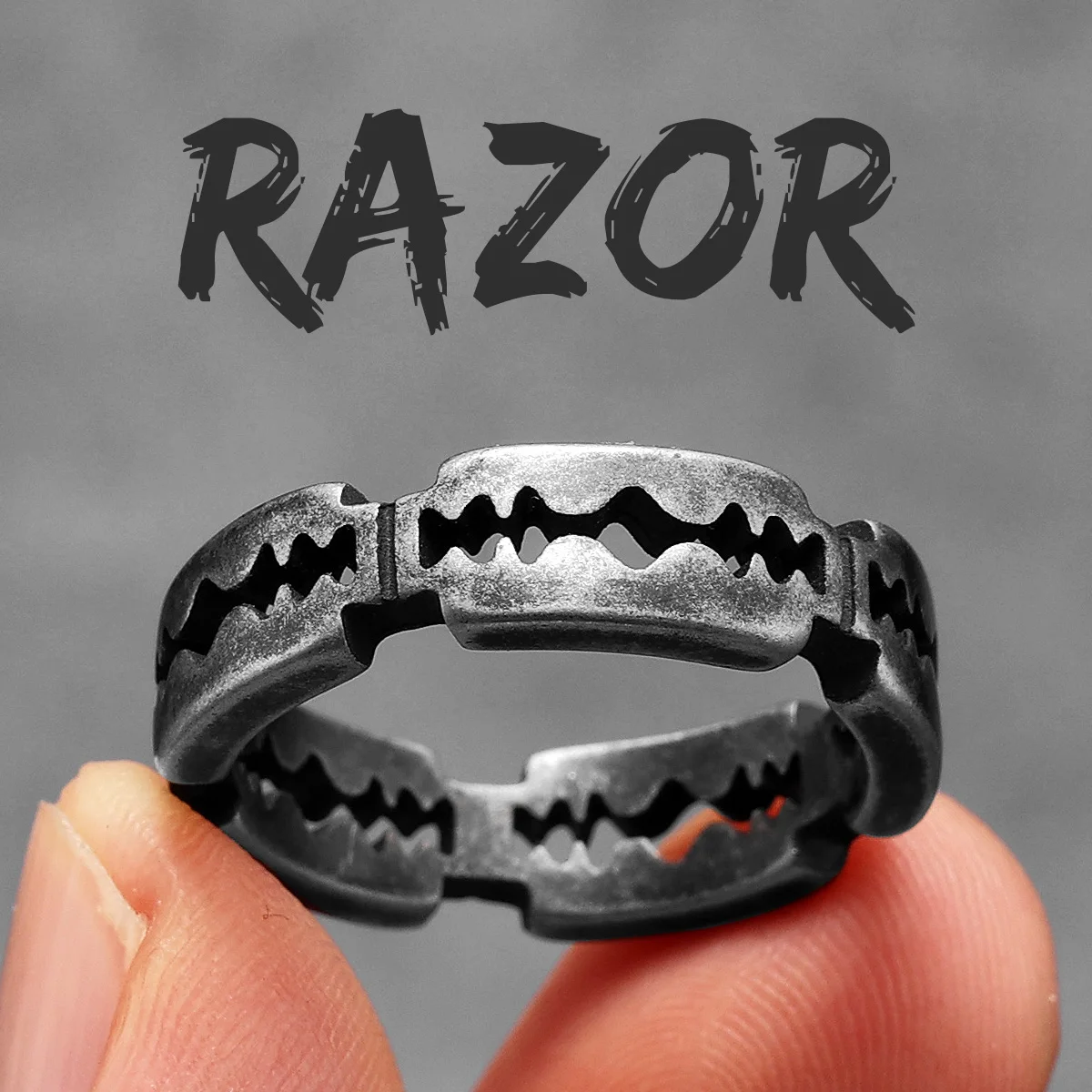 thumbnail image 1 of Anillos de acero inoxidable con textura geométrica retro para hombre y mujer, joyería punk, novedad en accesorios de moda de Stranger Things, regalo al por mayor, 1 of 5