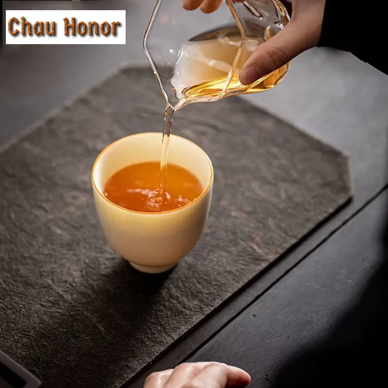 180ml Boutique Jade Grease Ru Porcelain Gaosheng Cup Handmade Household Chinese Kungfu Teaset Tea Ceremony Drinkware Accessories