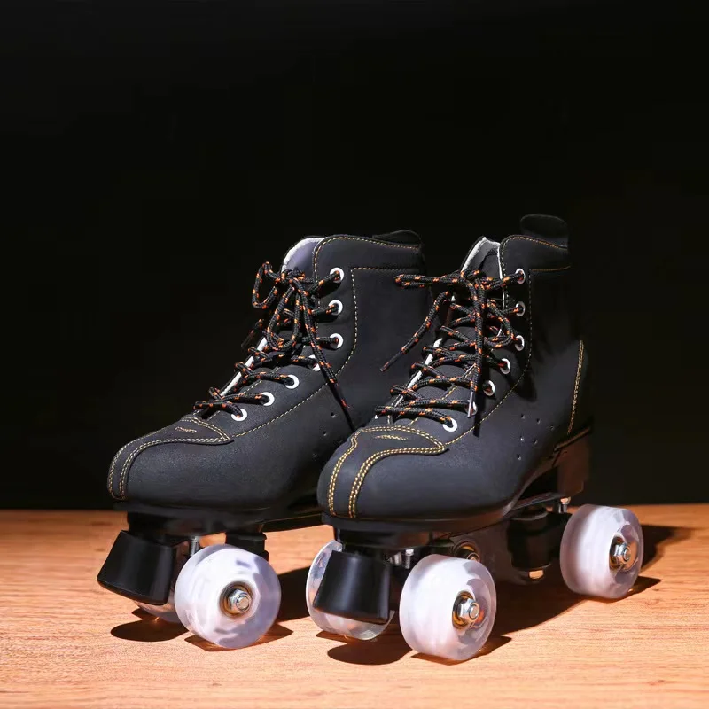 Adult Children Leather Roller Skates Sliding Quad Skating Sneakers