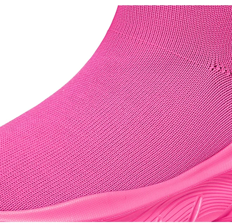 Damenschuhe, klassische High-Top-Sockenschuhe, dicke Sohle, Stretch, Slip-On, lässige Turnschuhe, atmungsaktives Mesh, Outdoor-Wanderschuhe, Schwarz – Detail 5