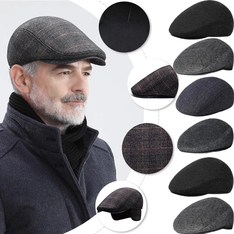 Men's Cotton Plaid Berets Caps for Men Women Middle-Aged Autumn Winter Hats Boina Herringbone Newsboy Baker Tweed Boy Hat beret hat woolen beret