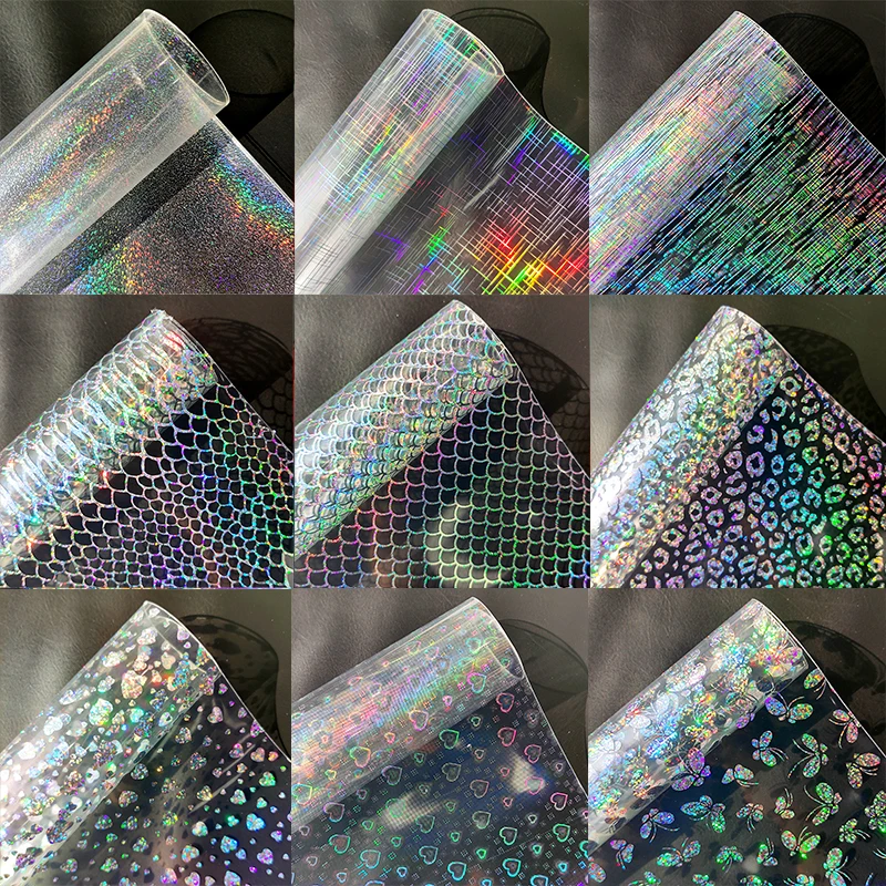 

TPU Super Clear Rainbow Holographic Vinyl Faux Leather Sheets for DIY Bows Earrings Bags Crafts Making 46*135cm