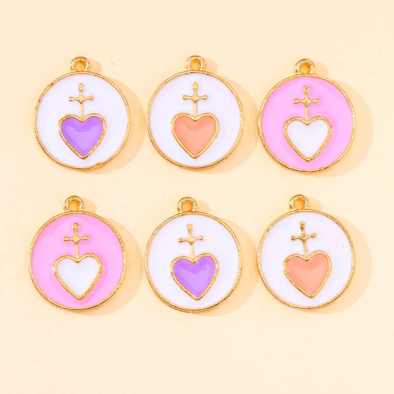 

20Pcs 15*18MM Romantic Sweet Love Heart Round Colorful Enamel Charm Pendant For DIY Jewelry Making Earrings Bracelet Accessories