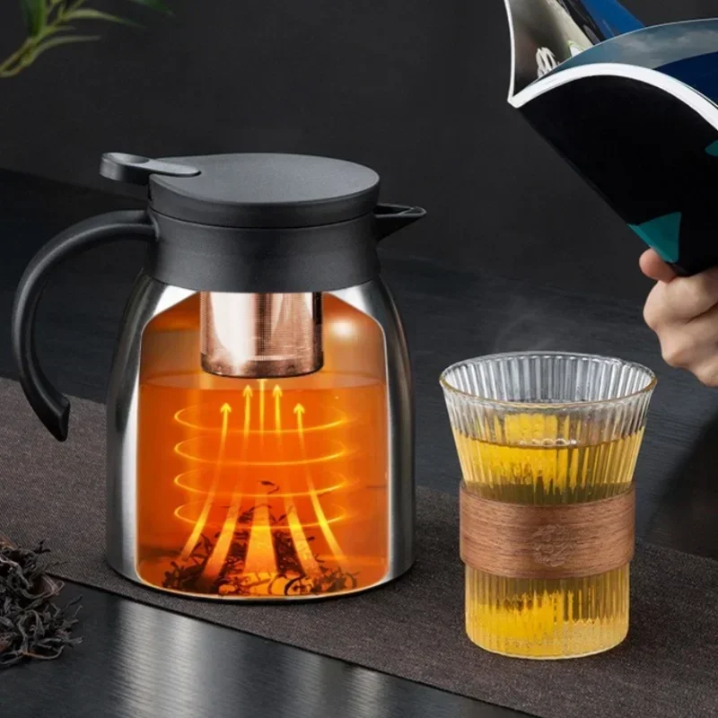 Thermische karaf kannen, roestvrij staal vacuüm kan, koffiekan, vacuüm geïsoleerde koffiepot, voor koffiesap melk thee (grijs, 1.8L