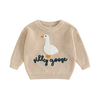 Toddler Baby Goose Sweater Animal Letter Embroidered Crewneck Long Sleeve Pullover Chunky Knit Tops