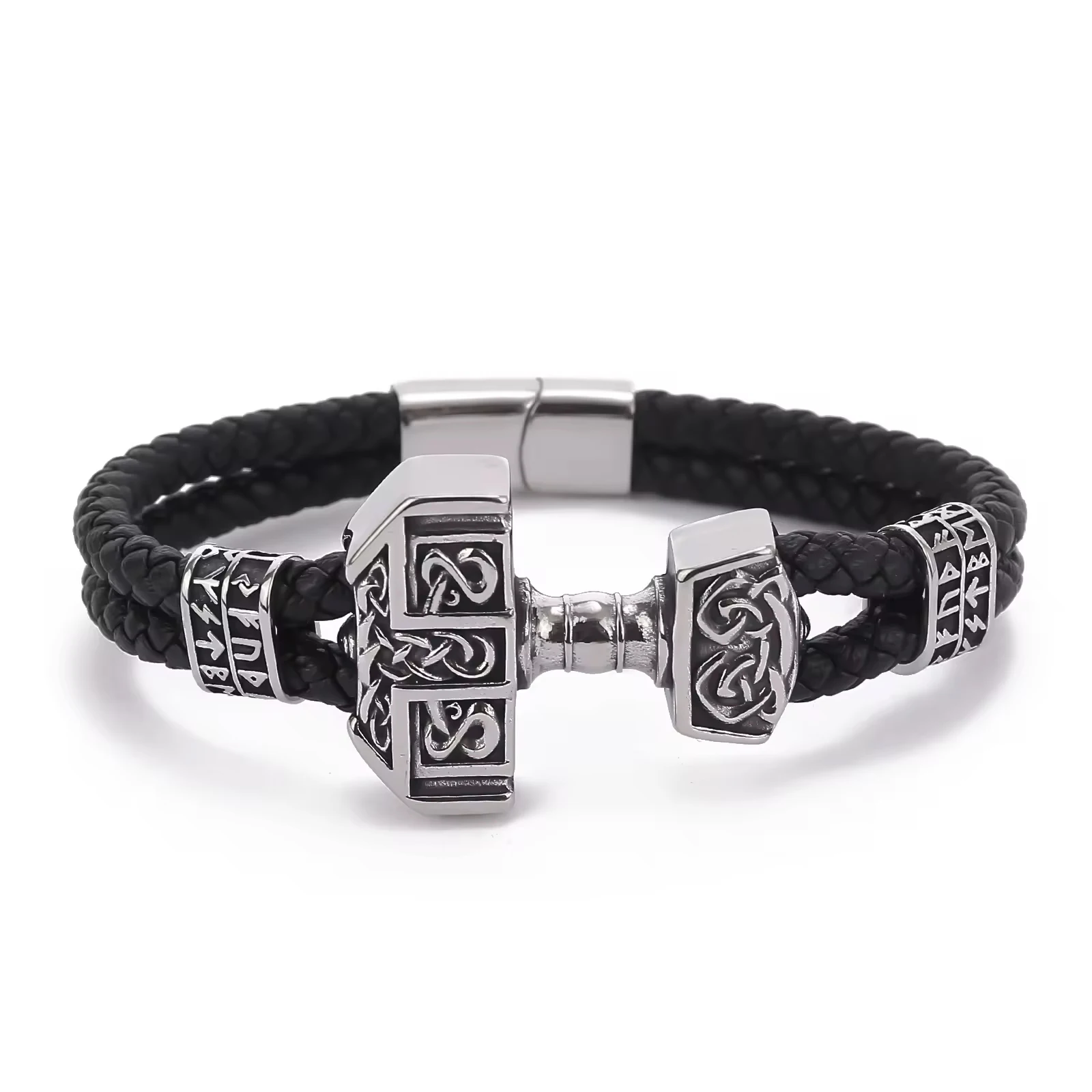 

Men's Bracelet, Viking Thor's Hammer Stainless Steel Jewelry, Men's Leather Wristband