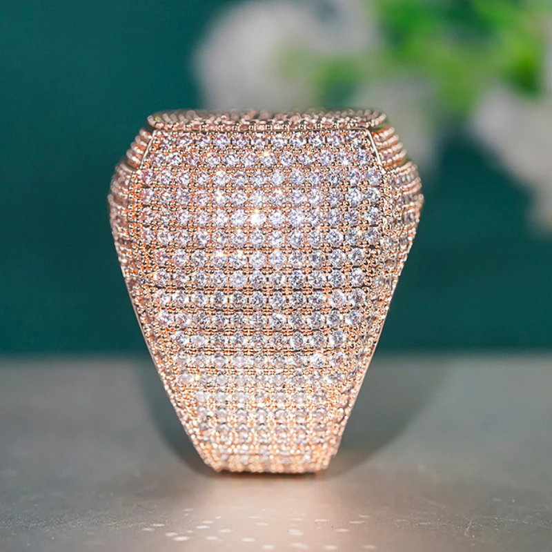 Huitan Funkelnder voller Bling Iced Out Fingerring für Damen, Luxus-Antragszubehör, Micro Pave Zirkonia-Schmuck für Party – Detail 33