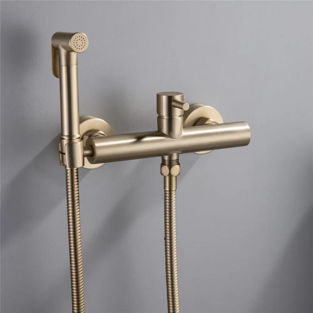 Description Picture 2 of itemHand Held Bidet Sprayer Douche Toilet Kit Brush gold Bidet Faucet Set Hot and Cold Copper Valve Set Jet Bidet