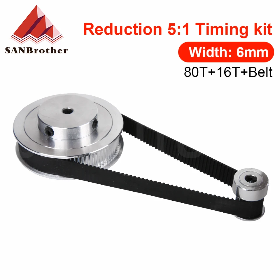 2GT Timing Belt Pulley GT2 80teeth 16teeth Reduction 51/15 3D printer