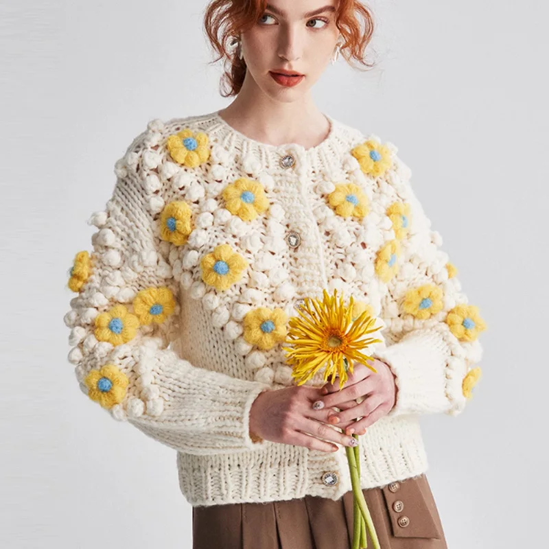 TEELYNN Handmade Crochet Flower Sweater Women Cardigan Vintage Long Sleeve  Knitted Autumn Winter Coat Sweaters Boho Outwear 2023 - AliExpress
