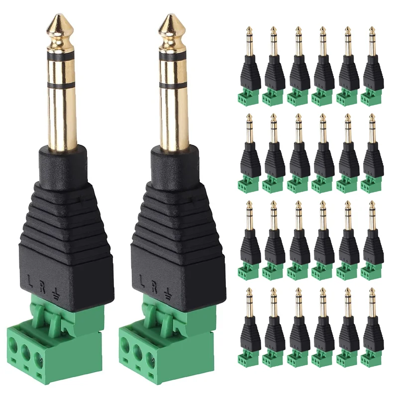 

5/20/100PCS 6.35mm Stereo Male to AV Screw Video Terminal Adapter Converter Gold Plated Pluggable Solderless Plug for Audio