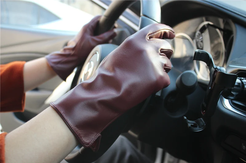 New Leather Gloves Women's Sheepskin Touch Screen Unlined Thin Fashion All-Match Solid Color Riding and Driving Gloves