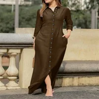 SpringSummer Women's L-5XL Plus Size Elegant Neutral Style Cotton Linen Long Dress Long Sleeved Lapel Solid Color Loose Casual - Image 2