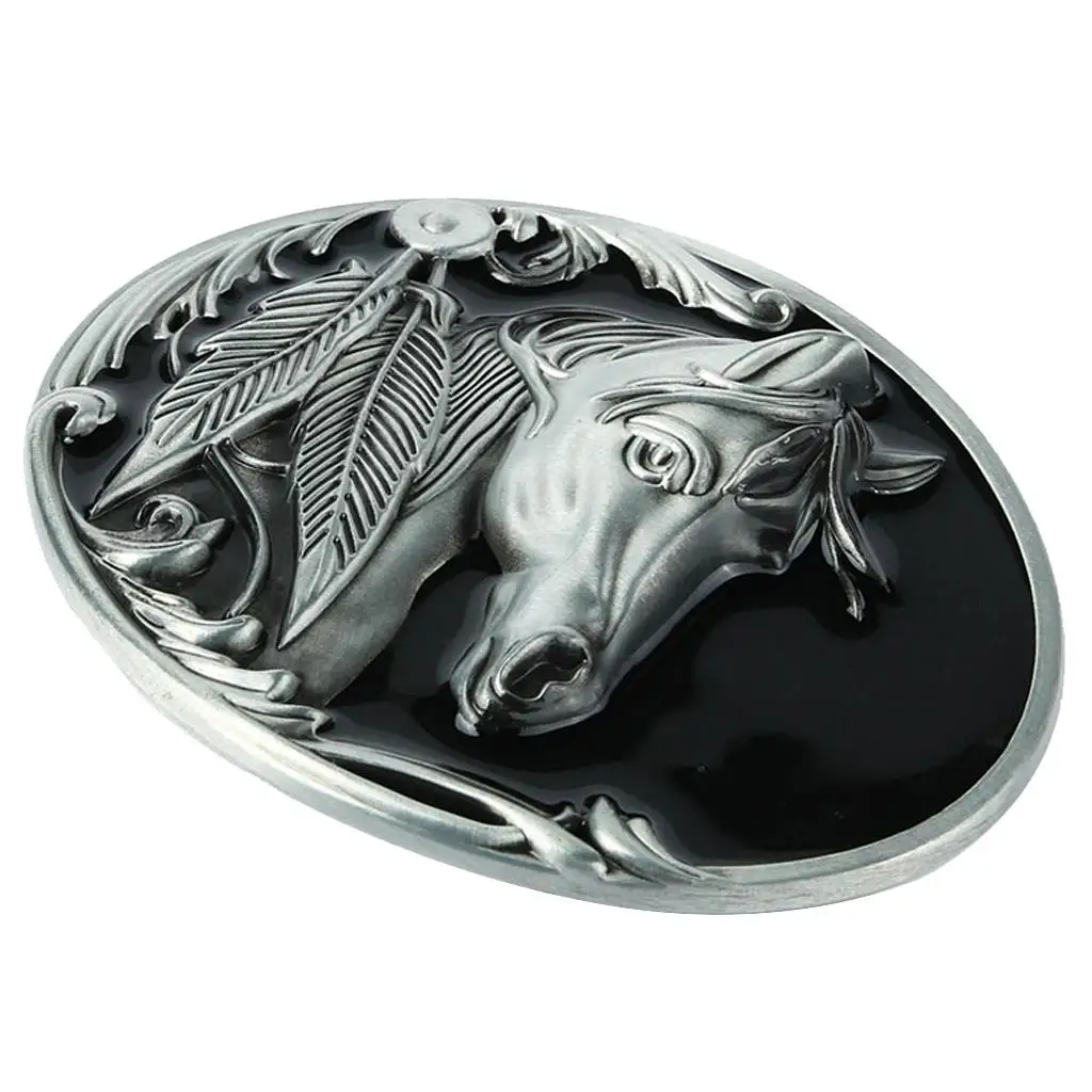 

Embossed Horse Head Western Style Cowboy Silve Large Belt Buckle