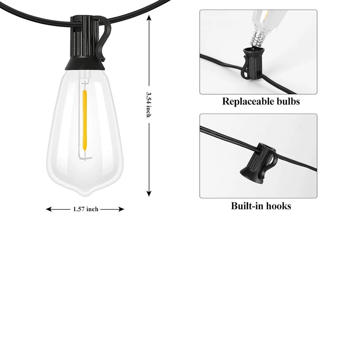 50 Ft. 3 Colors Plug-in LED Patio String Light For Outdoor With 26 ST38 Edison Bulbs Kn St38 50ft 25t 3c
