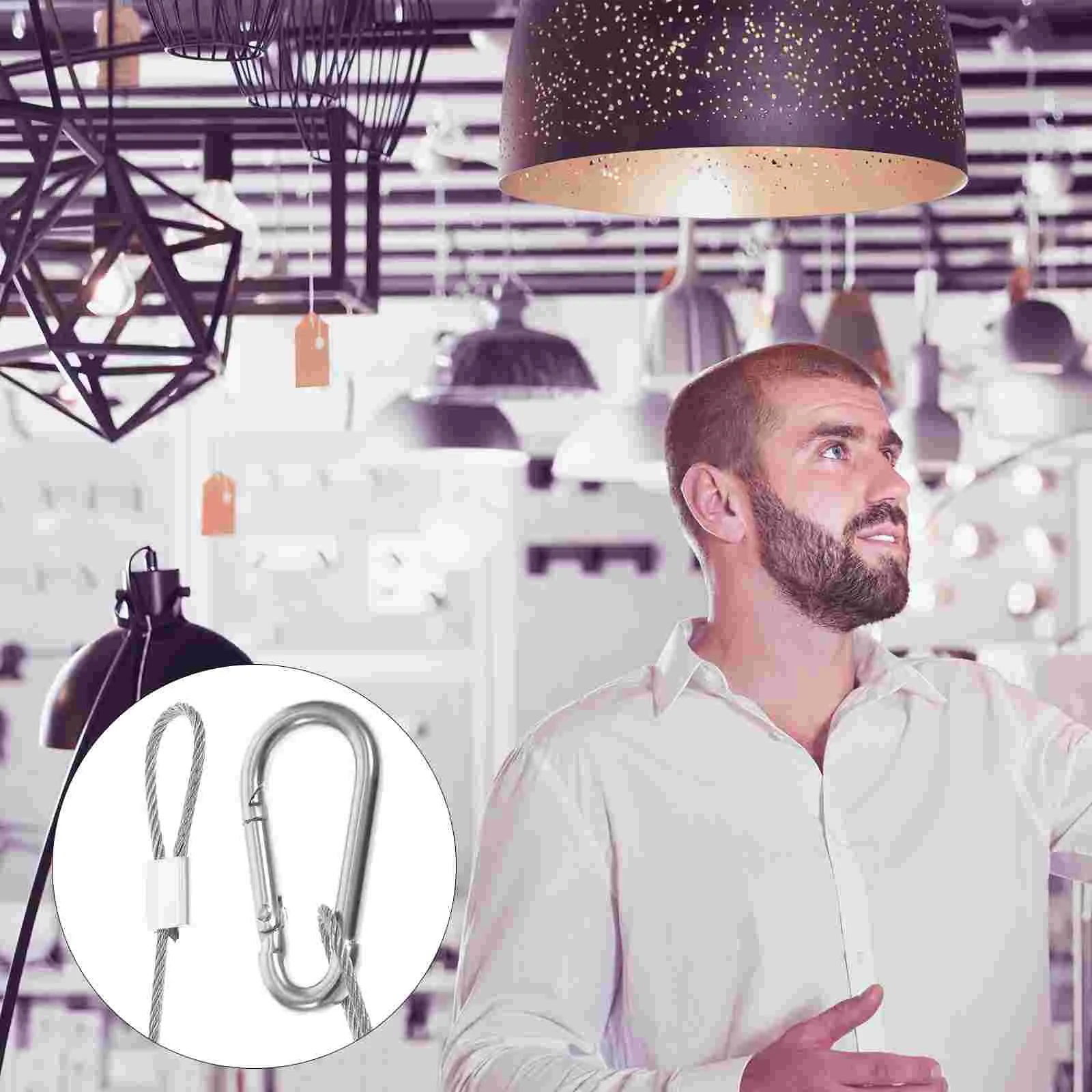 4 Pcs Hooks Buckle Safety Cable Locks Heavy Duty Ropes for Wire Stainless Steel Braided 4800X180X050CM Security Silver Load