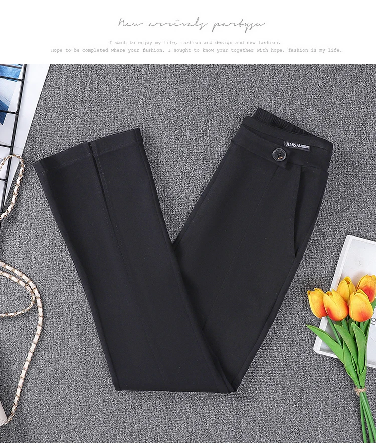 Monbeeph Flare Pants Women Front Split High Waisted Ladies Trousers 2022 Spring Summer Fashion Black Suit Trousers Hot low rise jeans