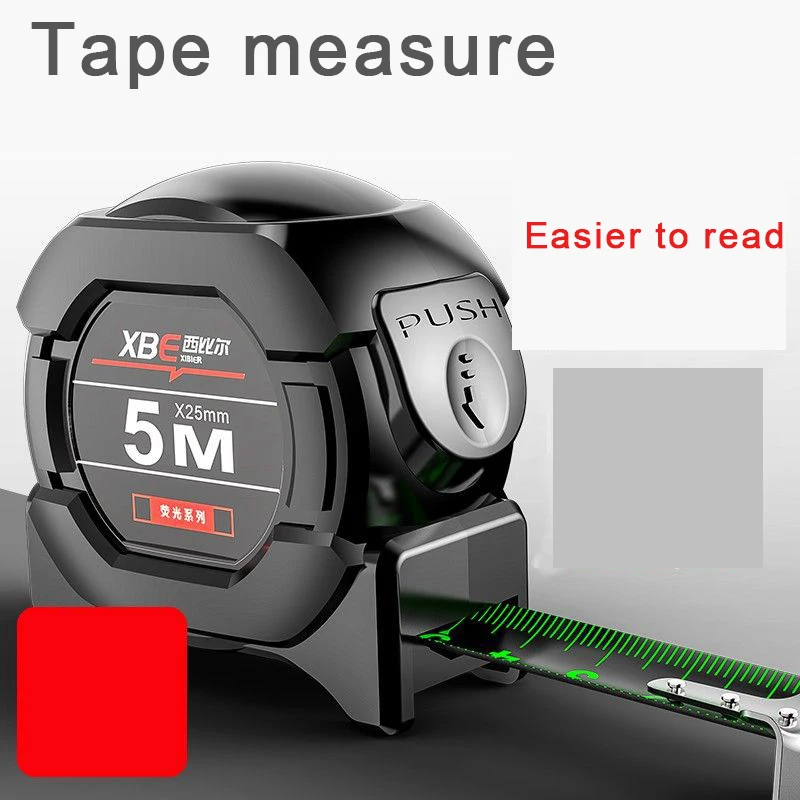Self locking Steel Tape measure black Fluorescent tape 5M High