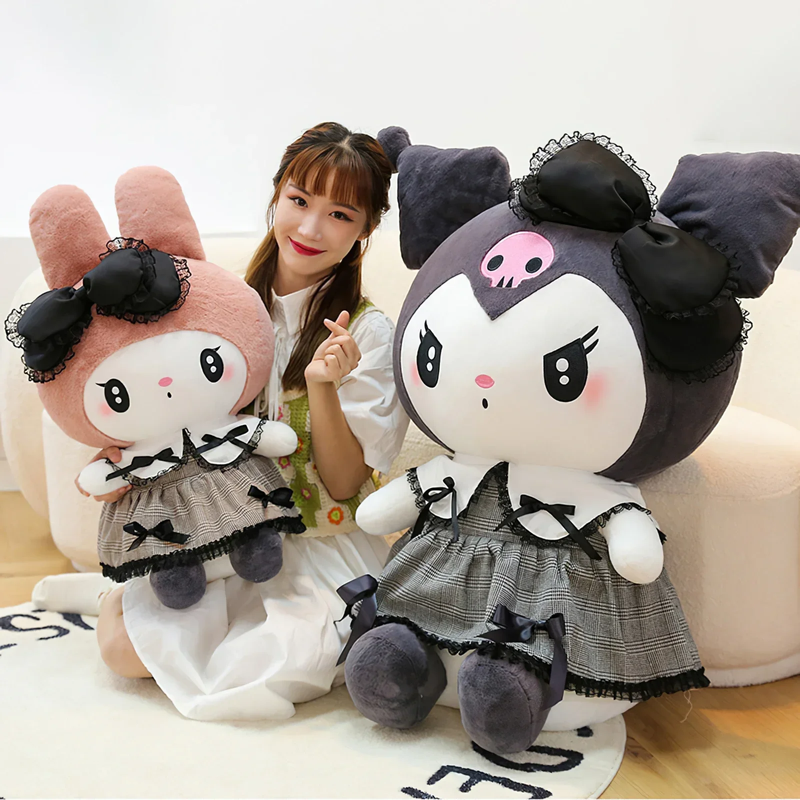 60cm Sanrio Kuromi My Melody Plush Toy Big Size Kawaii Gothic Little Devil Plushies Soft Stuffed Rag Doll Girl Kid Birthday Gift sanrio hello kitty gothic punk vintage pink cross chains crossbody bags for women toys hot girl handbag y2k trend tote bag gift