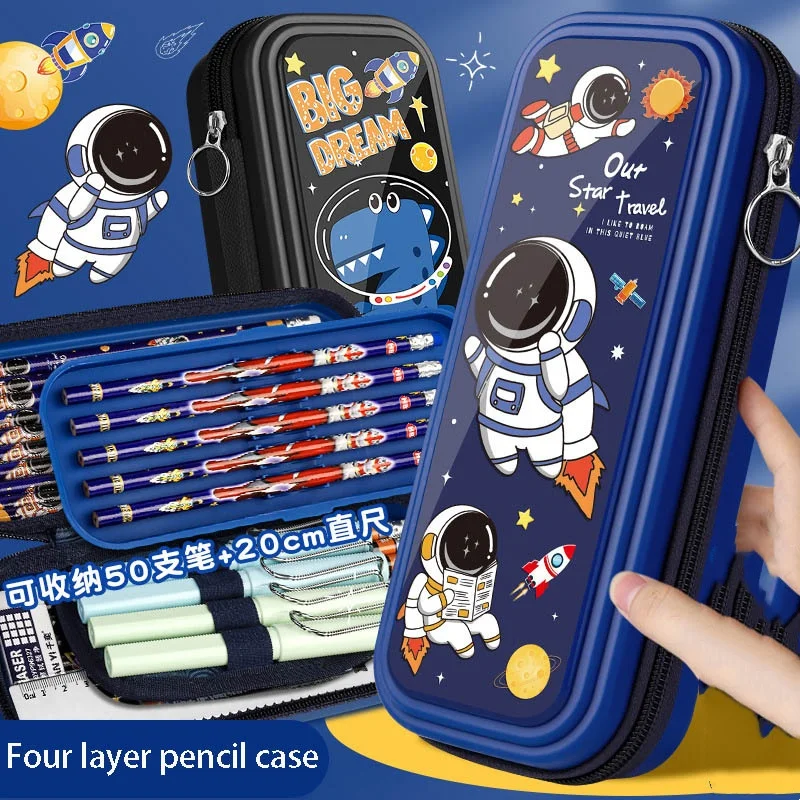 

Cartoon Cute Stationery Box Plastic Medium Grid Interlayer Pen Bag Multi Functional Large Capacity Four Layer Students Children