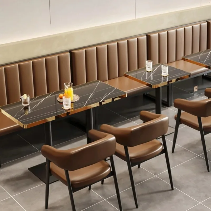 Luxury Hotel Chinese square Coffee Tea Shop Marble Commercial Cafe Restaurant Furniture Booth Seating Table Chair Set