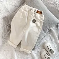 Boys and Girls Pants Spring and Autumn Children's Casual Pants Foreign Korean Cotton Pants Baby White Elastic Pants 3