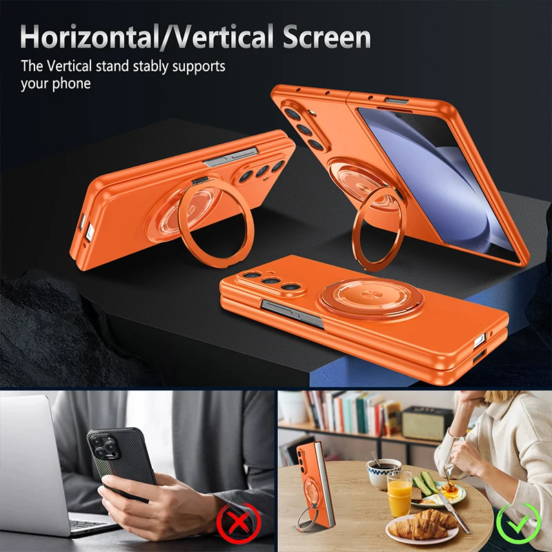 For Samsung Z Fold5 Foldable Phone Case Magnetic Suction 360 ° Rotating Bracket Z Fold4 Z Fold3 anti drop protective Phone Cover