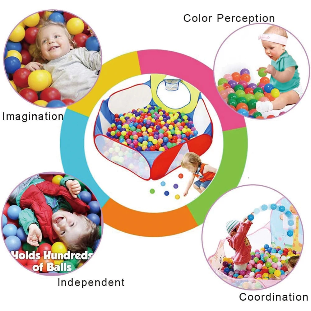 1.2M Portable Baby Ball Pool with Basket Foldable Children's Play Tent Cartoon Ball Pit Pool In/Outdoor Sports Educational Toy 2